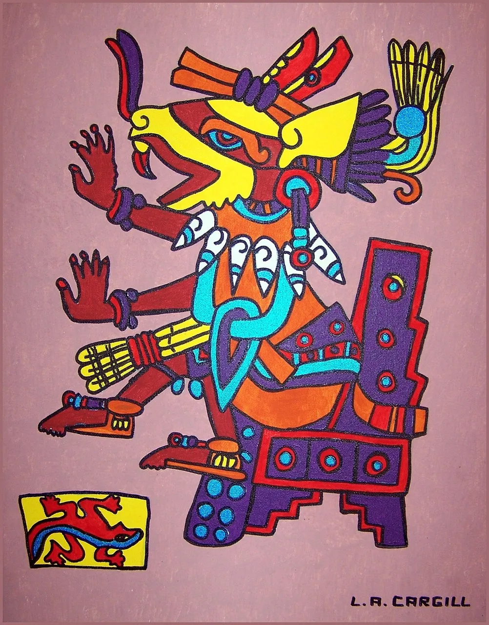 Dibujo de Huehuecoyotl deidad descrita en el Codex Borgia