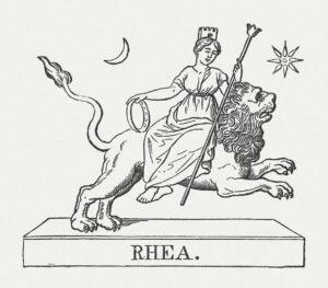 Rea cabalgando en leon de Engravings on Wood