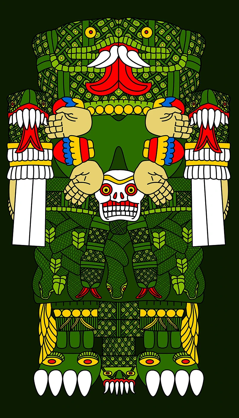 Dibujo de la diosa Coatlicue diosa de la fertilidad y madre de dioses