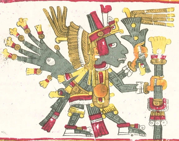 Dibujo del dios Yacatecuhtli dios del comercio y los viajes azteca deidad descrita en el Codex Borgia