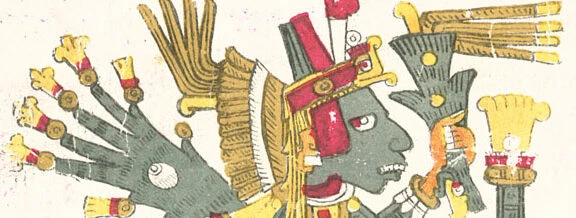 Dibujo del dios Yacatecuhtli dios del comercio y los viajes azteca deidad descrita en el Codex Borgia